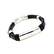 Men's braided leather and steel bracelet